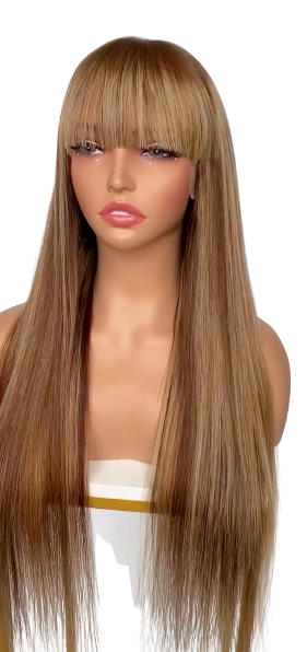 Peluca SS Lace Front de 24 Pulgadas, Tono 27/30#, con Flequillo